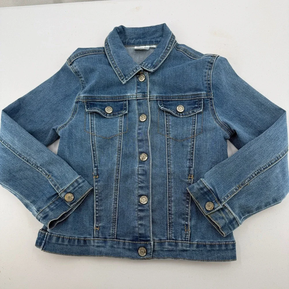 Looney Tunes Denim Jacket Girls Size L 10/12 Blue Tweety Bird That's All Folks